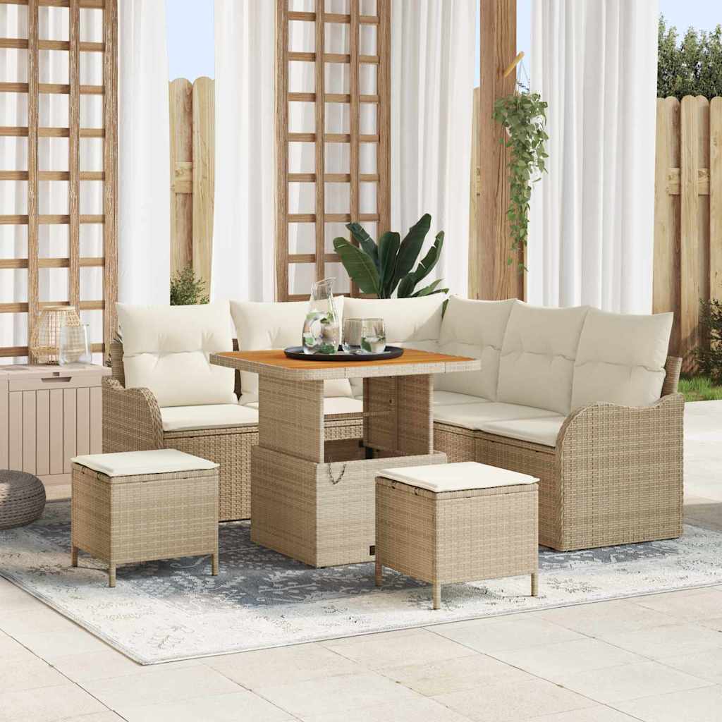 Garten-Sofa-Set mit Kissen mit Speicher 8 pcs Beige und Creme
