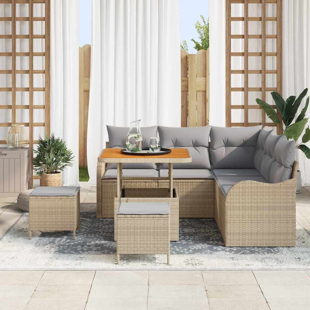 Garten-Sofa-Set mit Kissen mit Kissen 8 pcs Beige und Hellgrau