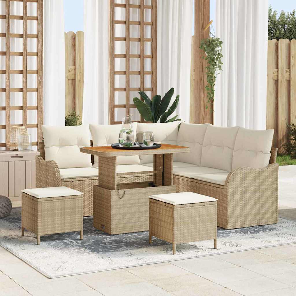 Garten-Sofa-Set mit Kissen mit Speicher 8 pcs Beige und Creme