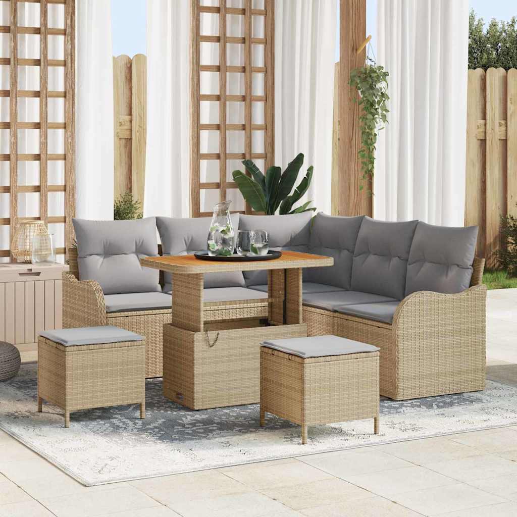 Garten-Sofa-Set mit Kissen mit Kissen 8 pcs Beige und Hellgrau