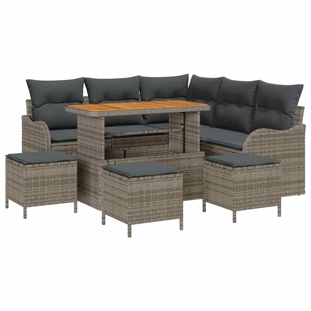 Garten-Sofa-Set mit Kissen mit Speicher mit Kissen 9 pcs Grau