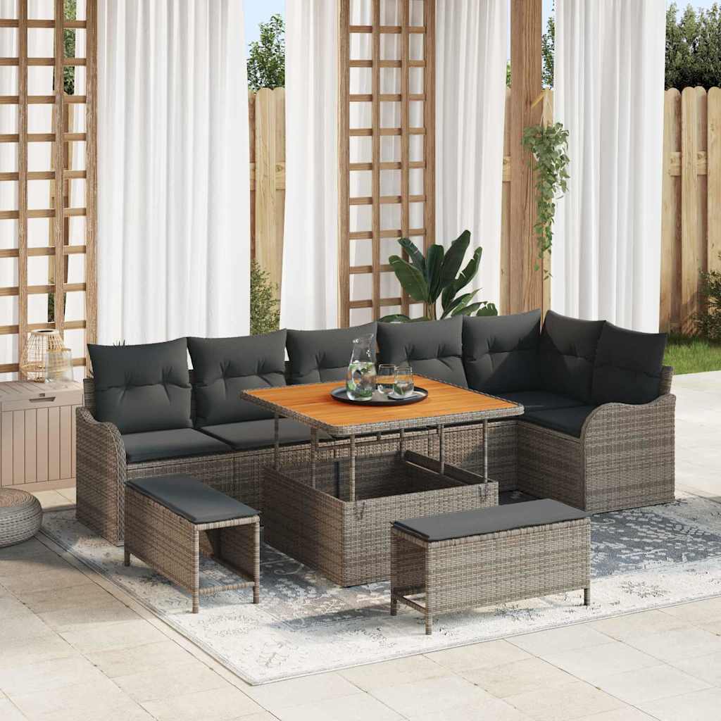 Garten-Sofa-Set mit Kissen mit Speicher 9 pcs Grau