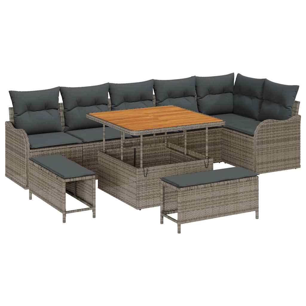 Garten-Sofa-Set mit Kissen mit Speicher 9 pcs Grau