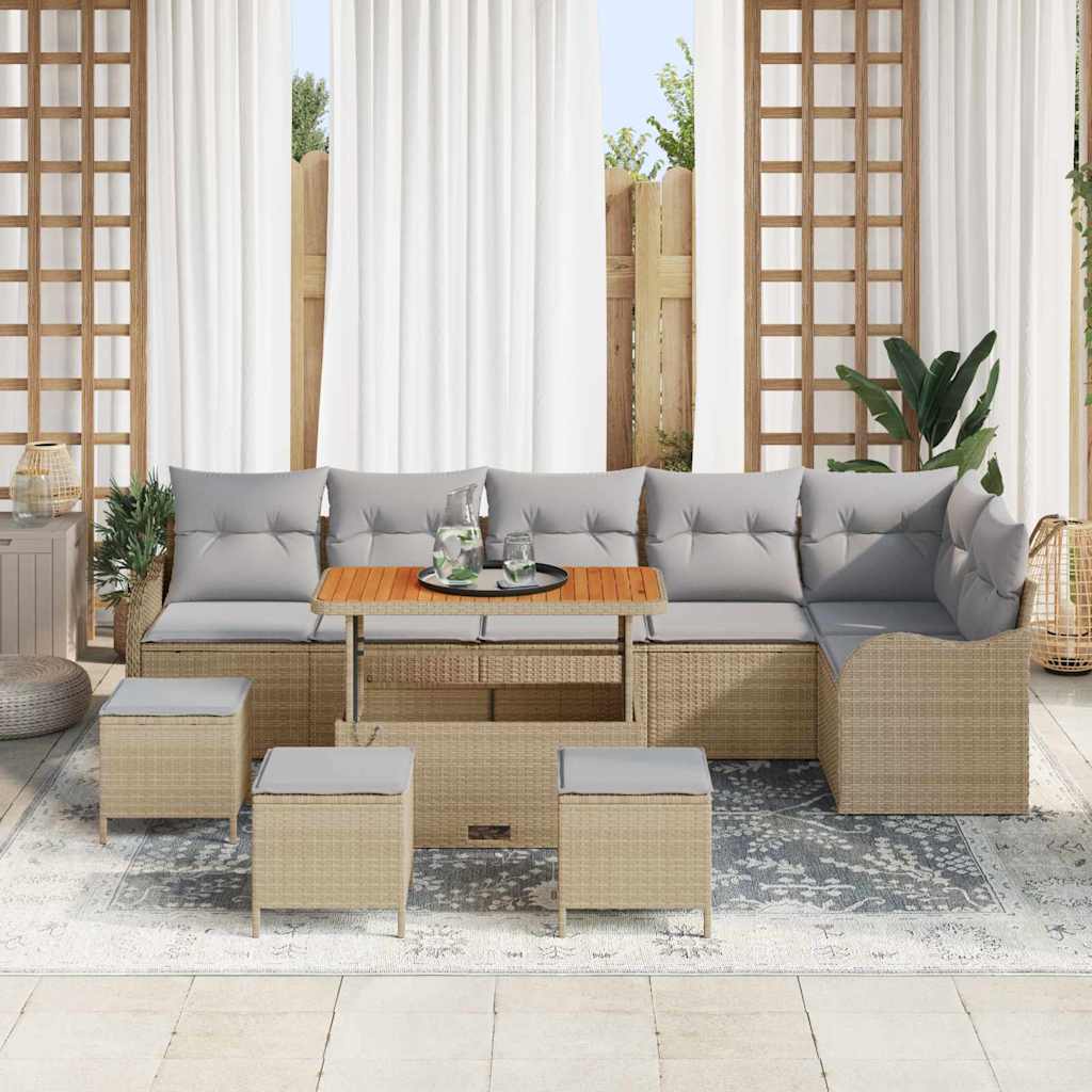 Garten-Sofa-Set mit Kissen 10 pcs Beige und Hellgrau