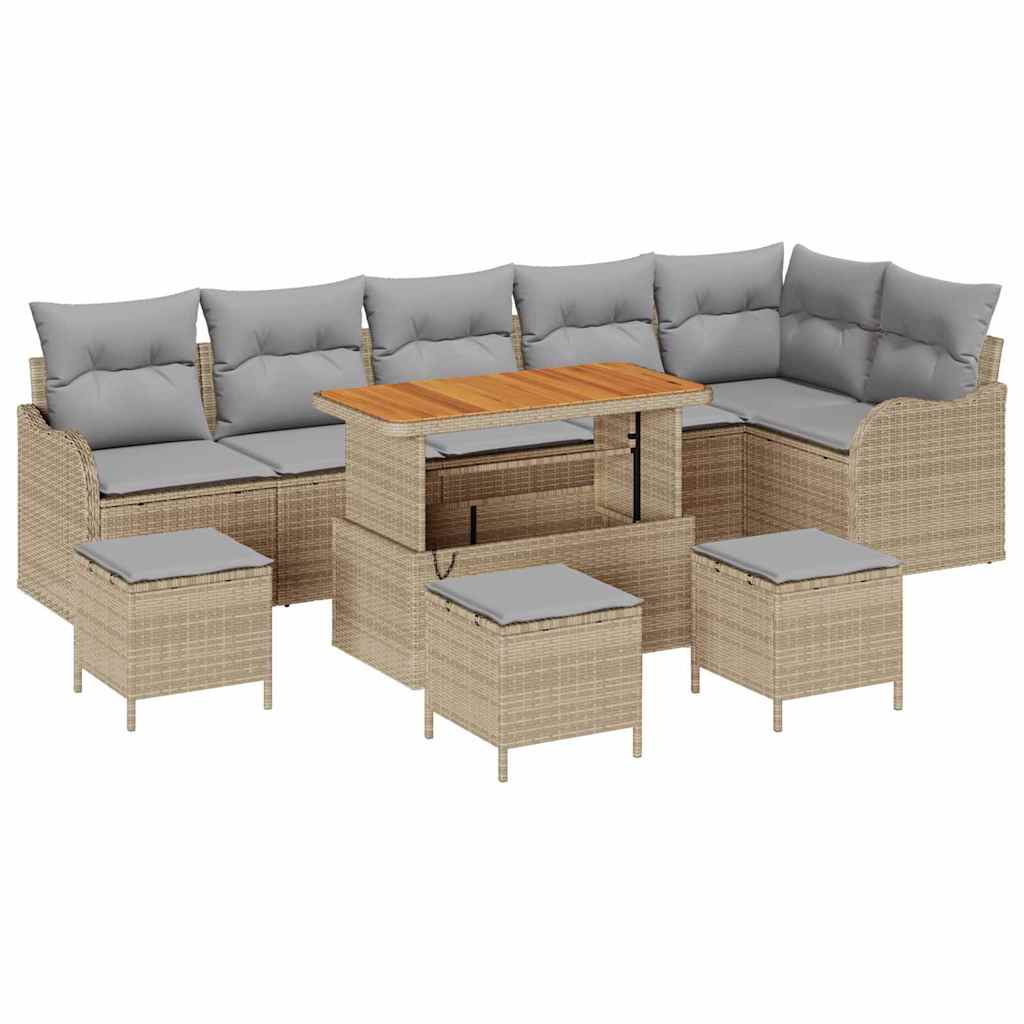 Garten-Sofa-Set mit Kissen 10 pcs Beige und Hellgrau