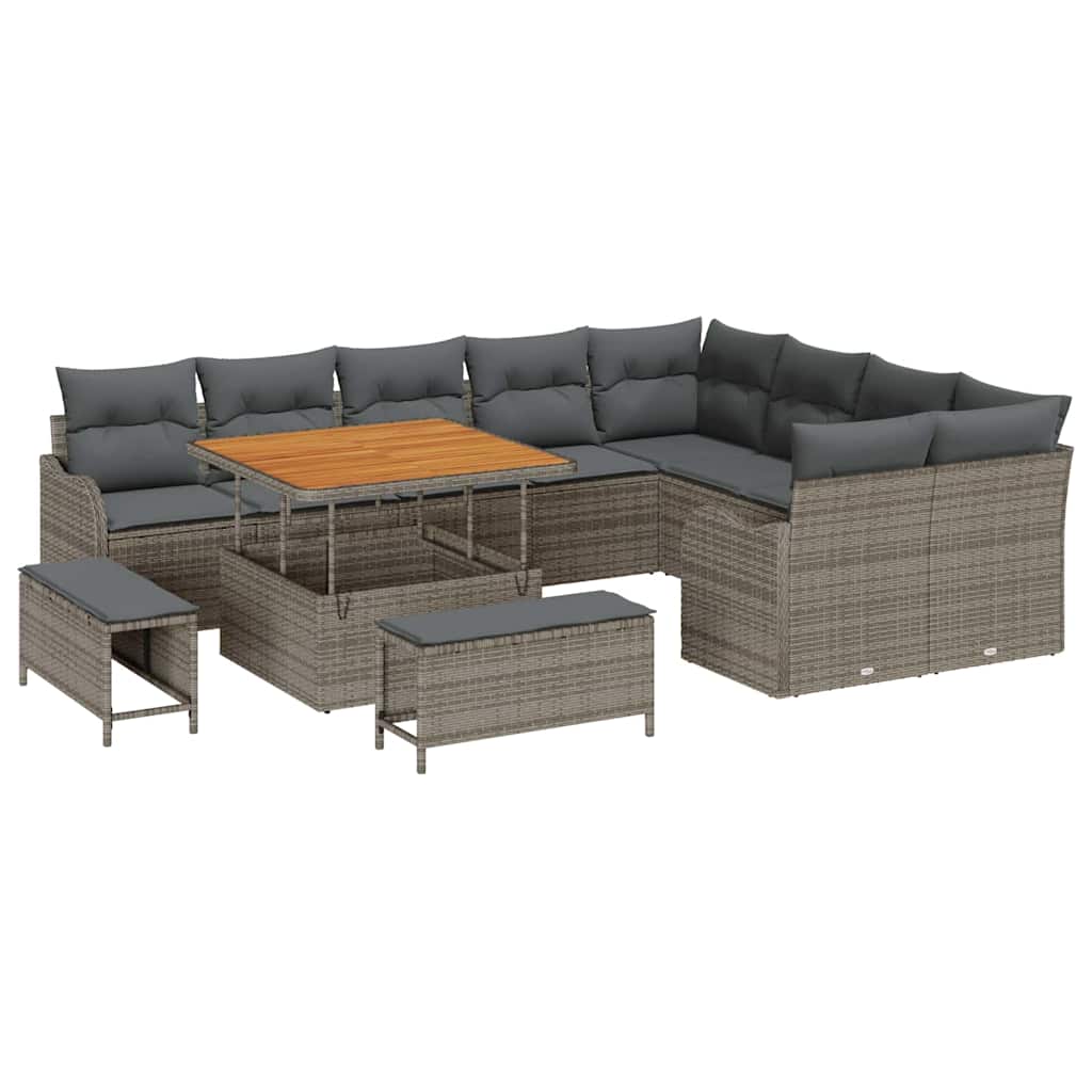 Garten-Sofa-Set mit Kissen mit Speicher 12 pcs Grau