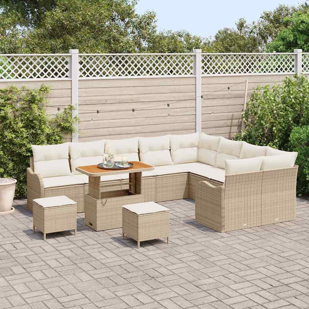 Garten-Sofa-Set mit Kissen mit Speicher 12 pcs Beige und Creme