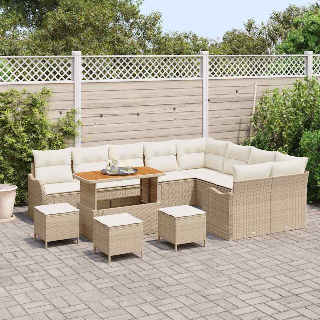 Garten-Sofa-Set mit Kissen mit Speicher 13 pcs Beige und Creme