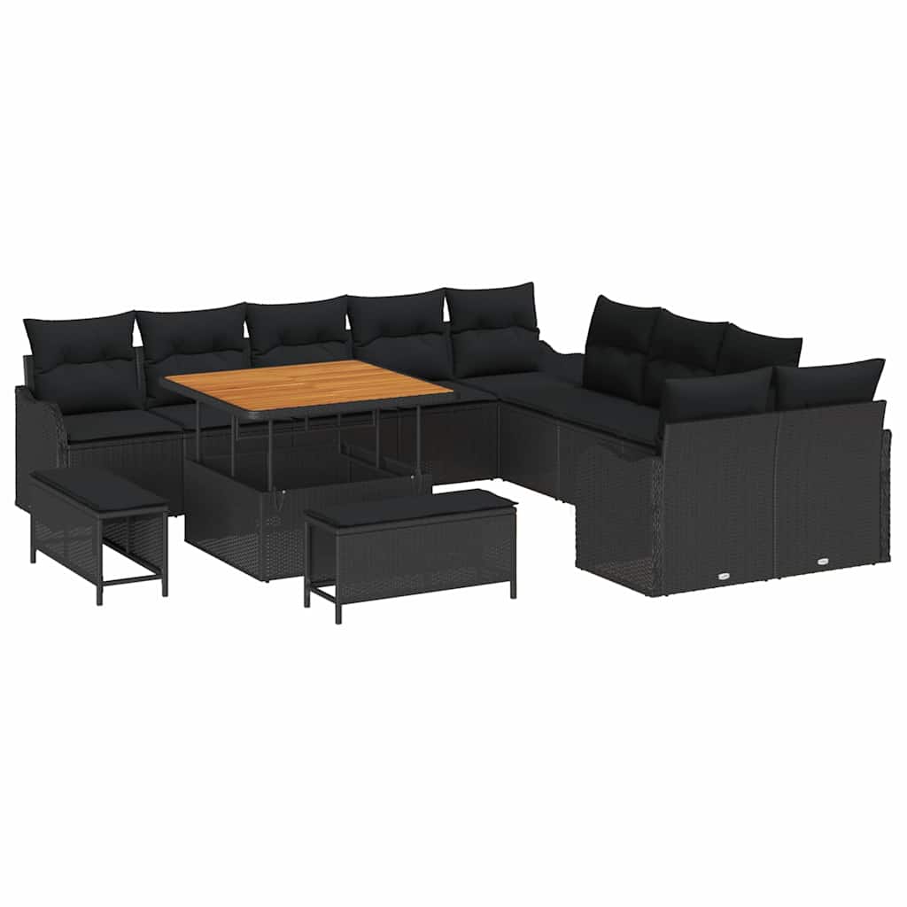 Garten-Sofa-Set mit Kissen mit Speicher 13 pcs Schwarz