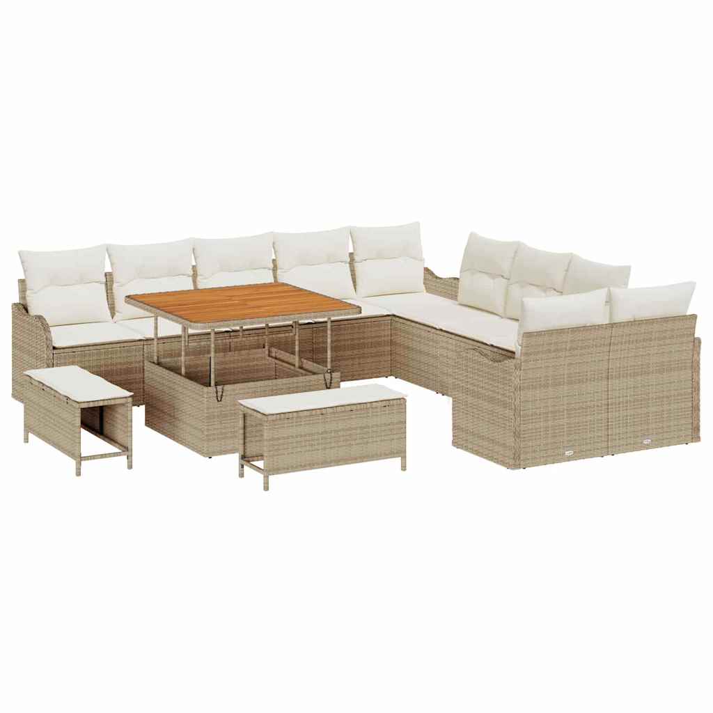 Garten-Sofa-Set mit Kissen mit Speicher 13 pcs Beige und Creme