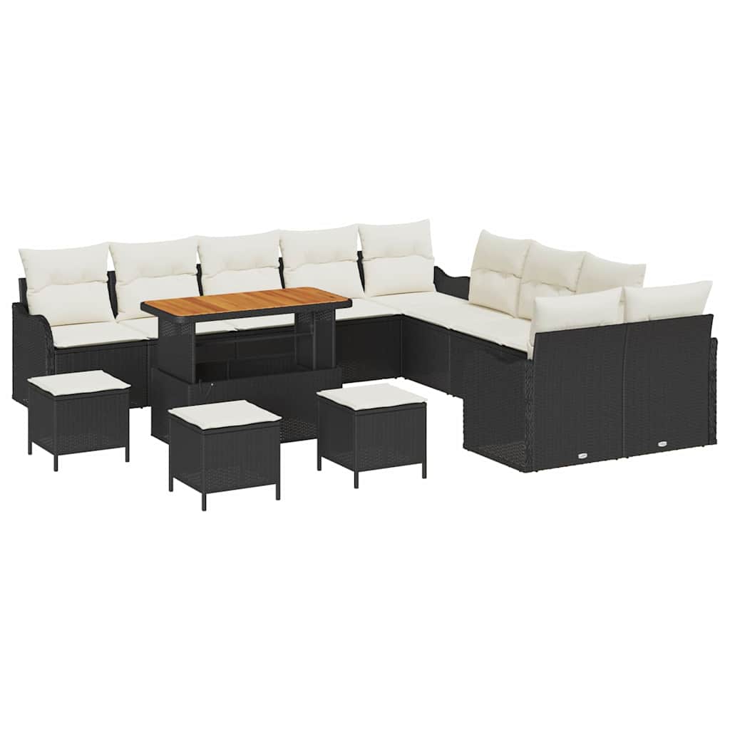 Garten-Sofa-Set mit Kissen 14 pcs Schwarz und Creme