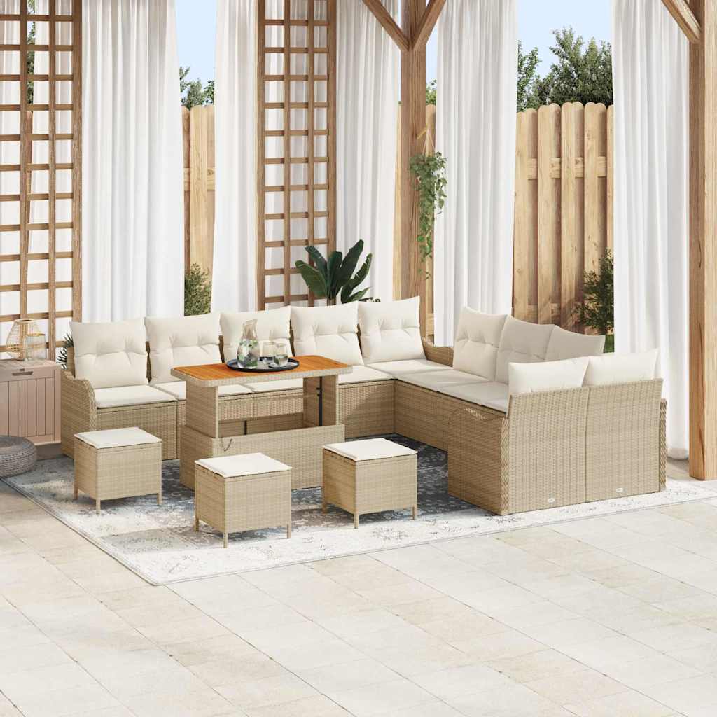 Garten-Sofa-Set mit Kissen mit Speicher 14 pcs Beige und Creme