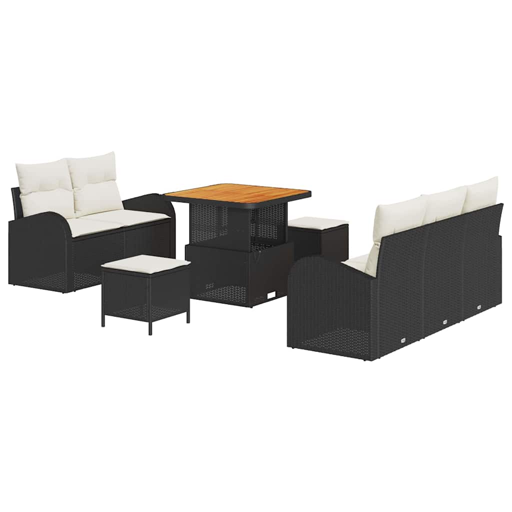 Garten-Sofa-Set mit Kissen mit Speicher 8 pcs Schwarz und Creme