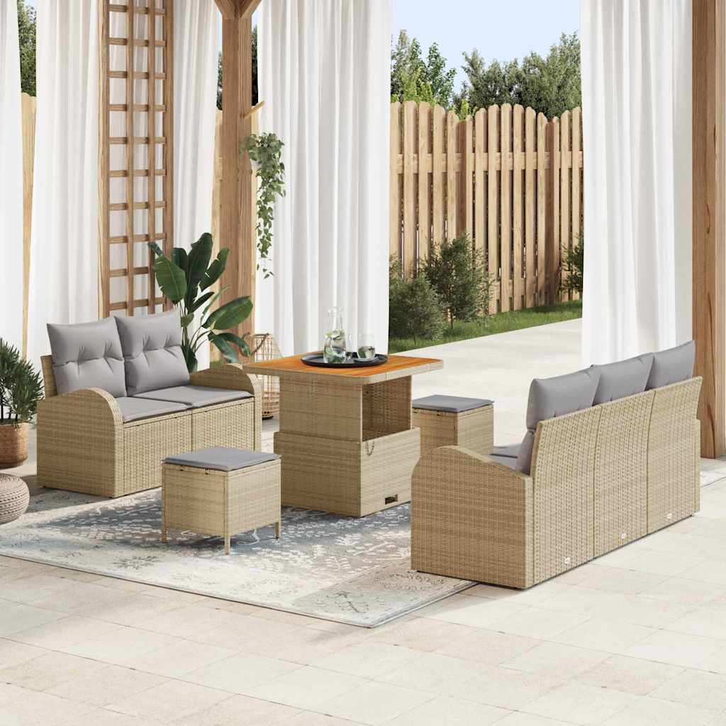 Garten-Sofa-Set mit Kissen mit Kissen 8 pcs Beige und Hellgrau