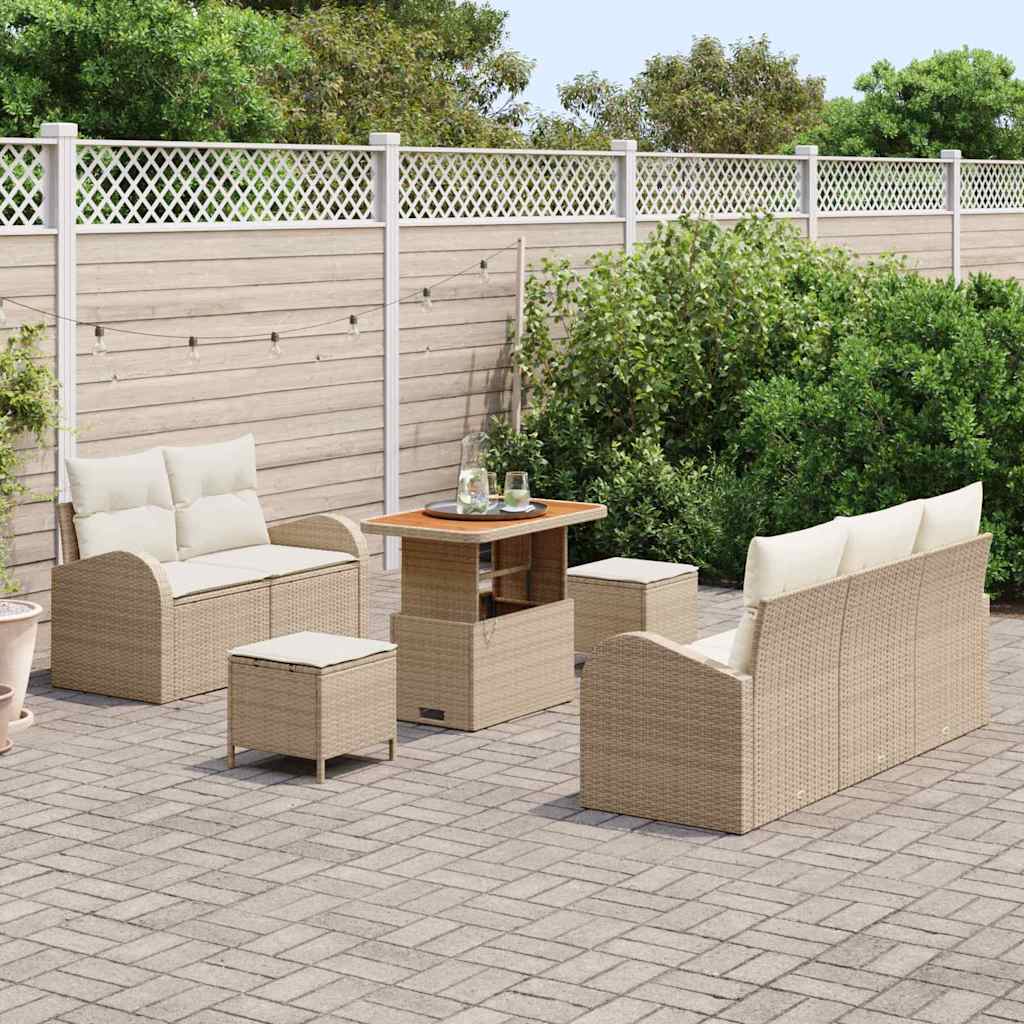 Garten-Sofa-Set mit Kissen mit Speicher 8 pcs Beige und Creme
