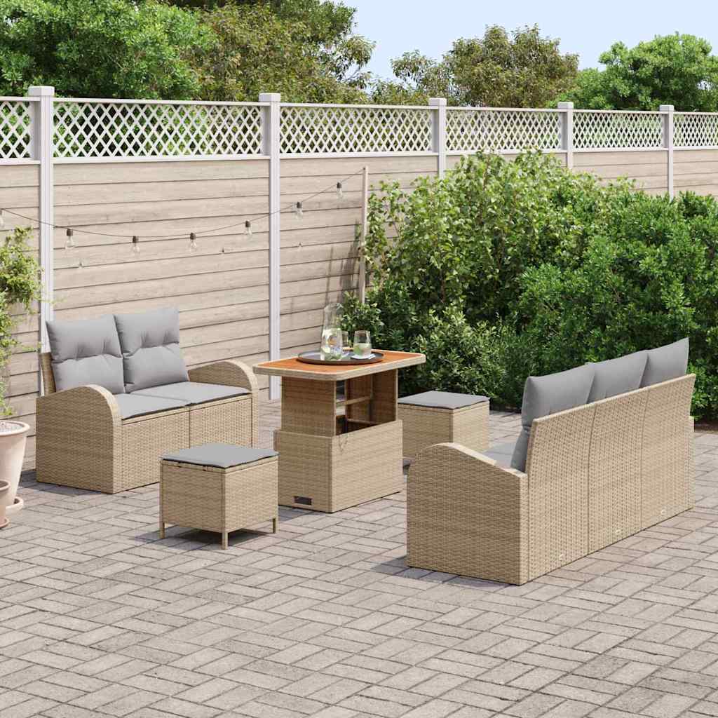 Garten-Sofa-Set mit Kissen mit Kissen 8 pcs Beige und Hellgrau