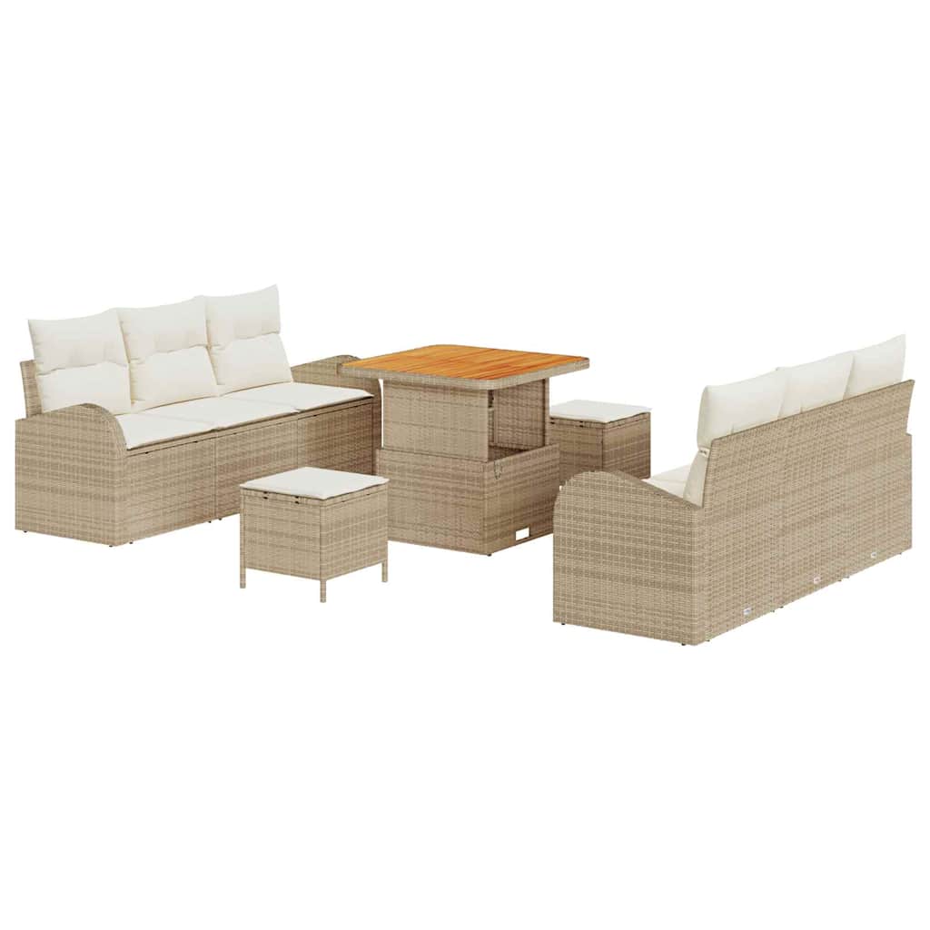 Garten-Sofa-Set mit Kissen mit Speicher 9 pcs Beige und Creme