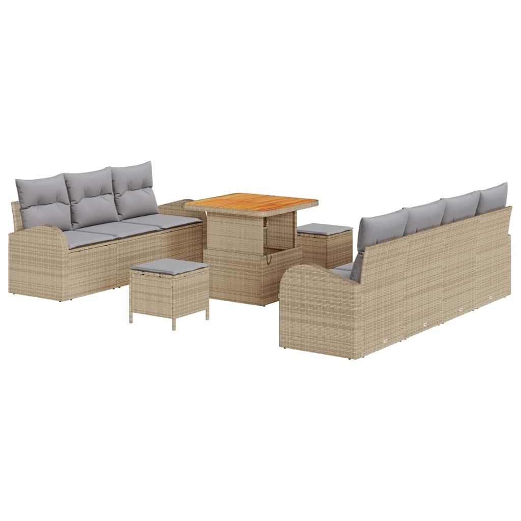Garten-Sofa-Set mit Kissen mit Kissen 10 pcs Beige und Hellgrau