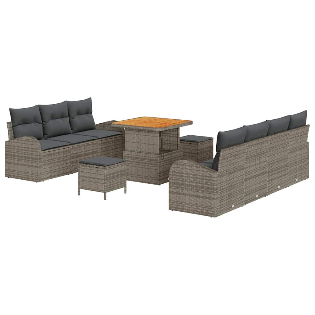 Garten-Sofa-Set mit Kissen mit Speicher mit Kissen 10 pcs Grau