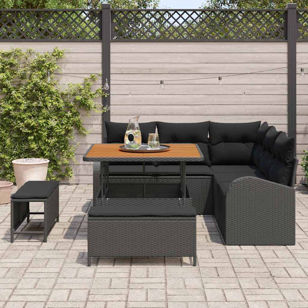 Garten-Sofa-Set mit Kissen mit Speicher 8 pcs Schwarz