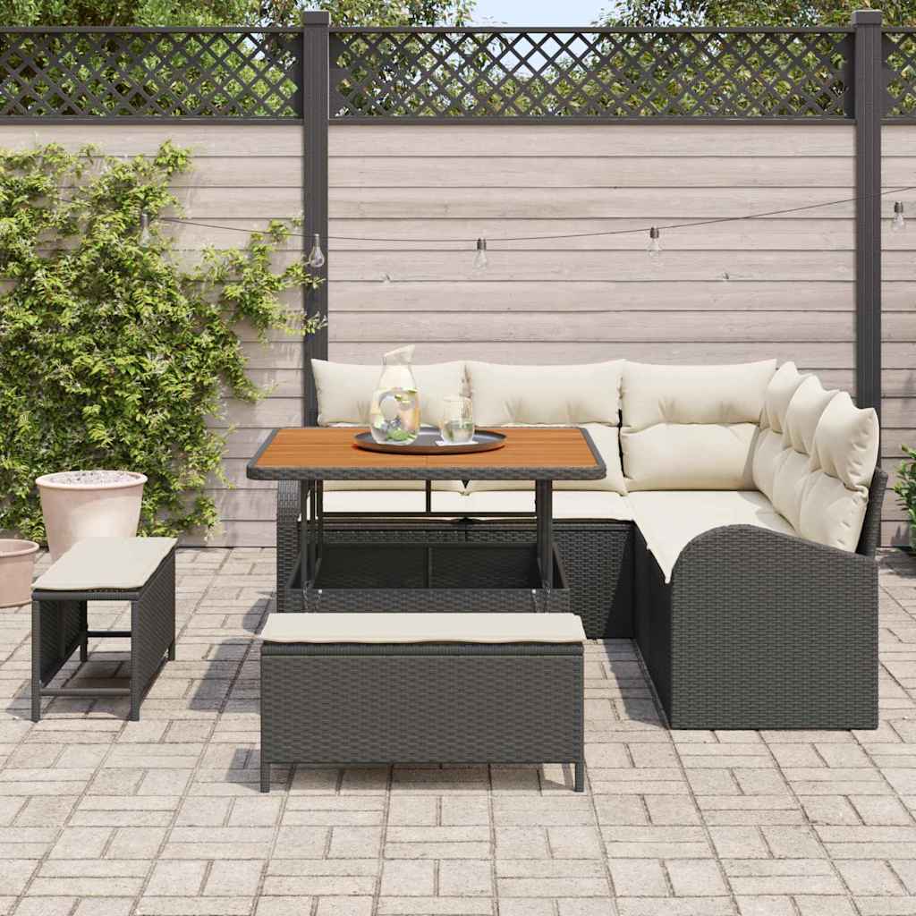 Garten-Sofa-Set mit Kissen mit Speicher 8 pcs Schwarz und Creme