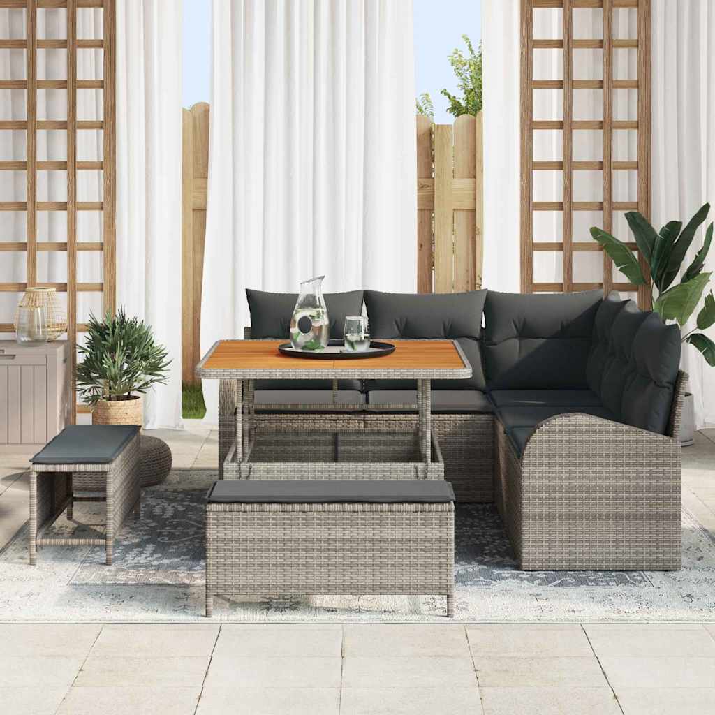 Garten-Sofa-Set mit Kissen mit Speicher 8 pcs Grau