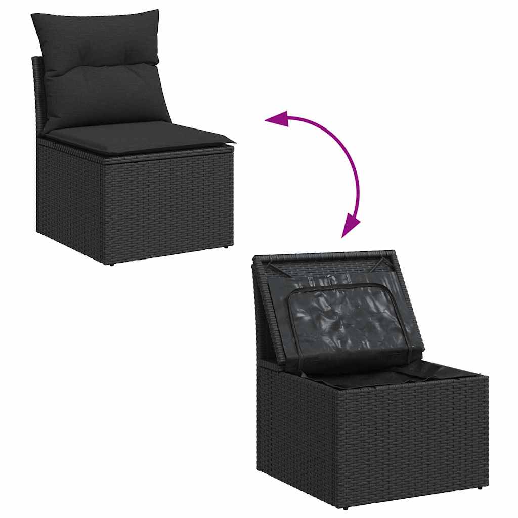 Garten-Sofa-Set mit Kissen mit Speicher 8 pcs Schwarz