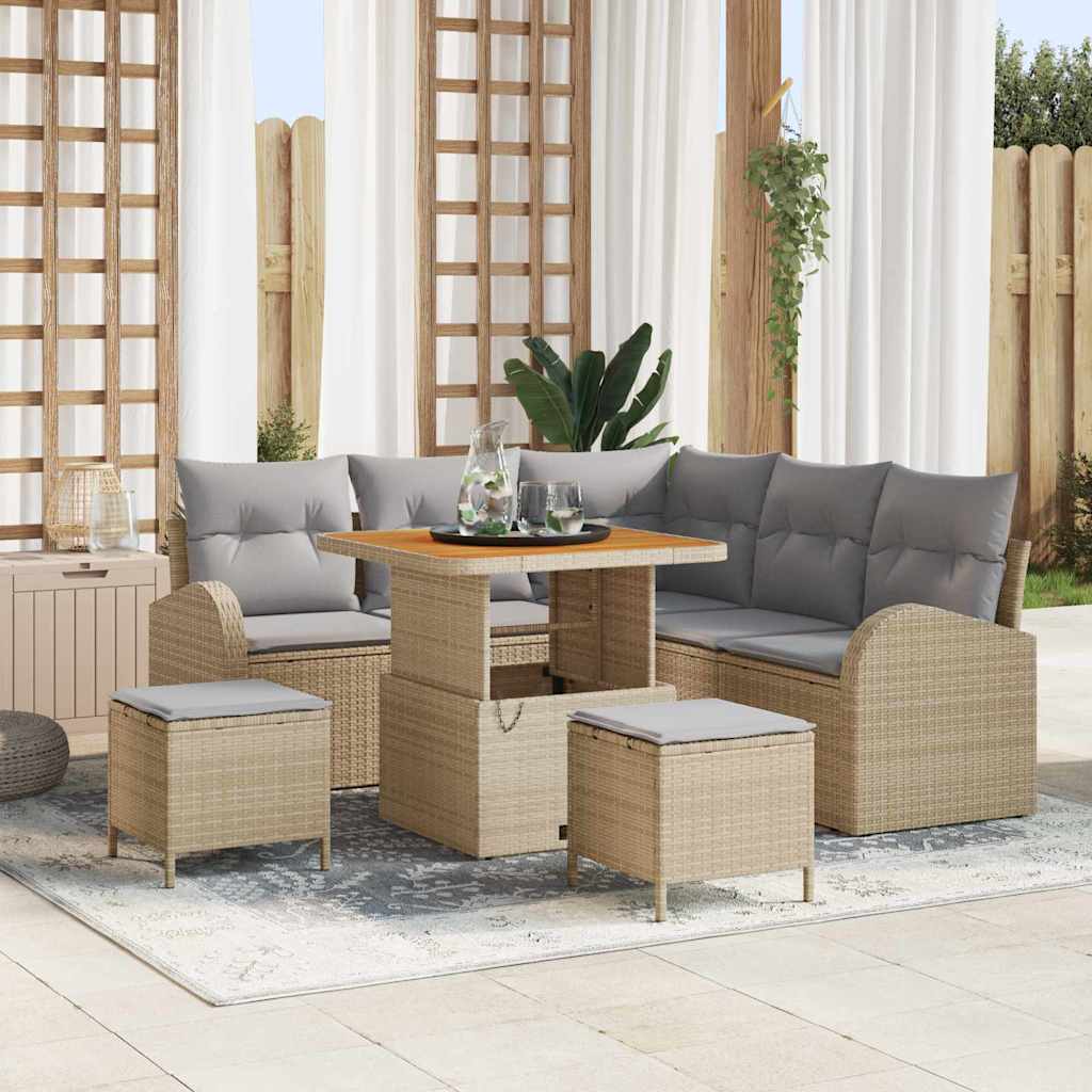Garten-Sofa-Set mit Kissen 8 pcs Beige und Hellgrau
