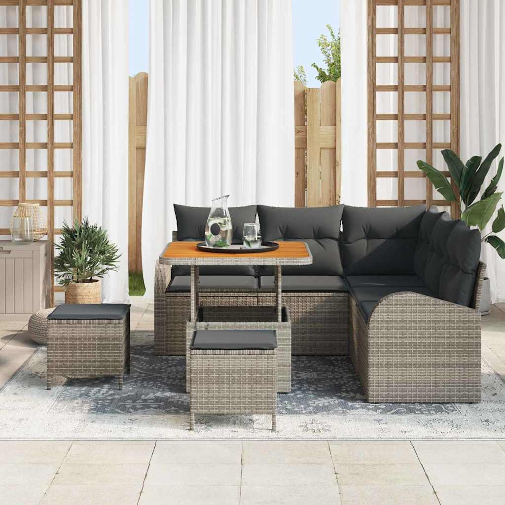Garten-Sofa-Set mit Kissen mit Speicher 8 pcs Grau