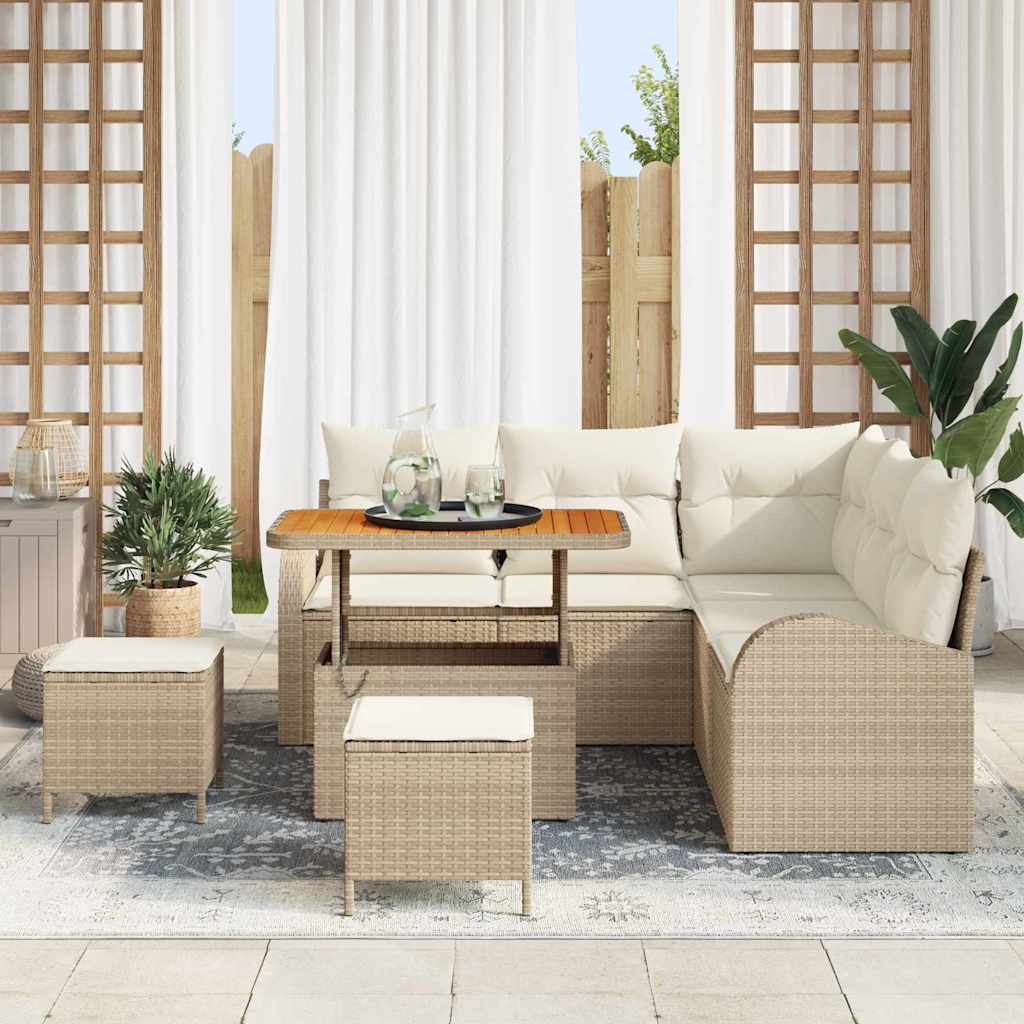 Garten-Sofa-Set mit Kissen mit Speicher 8 pcs Beige und Creme