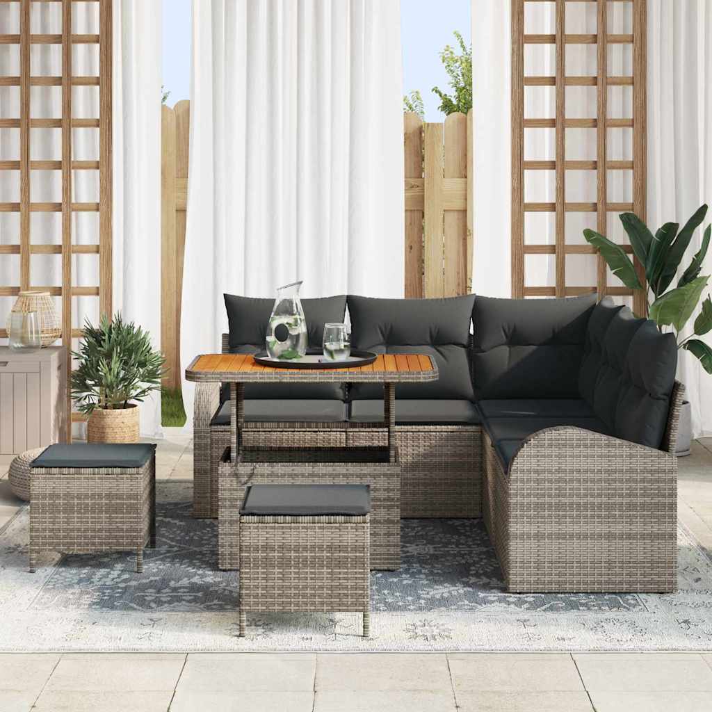 Garten-Sofa-Set mit Kissen mit Speicher 8 pcs Grau