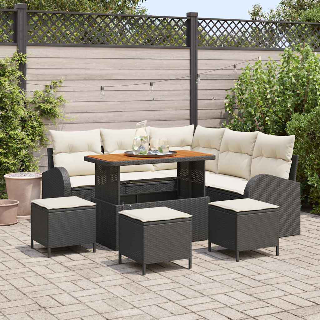 Garten-Sofa-Set mit Kissen mit Speicher 9 pcs Schwarz und Creme