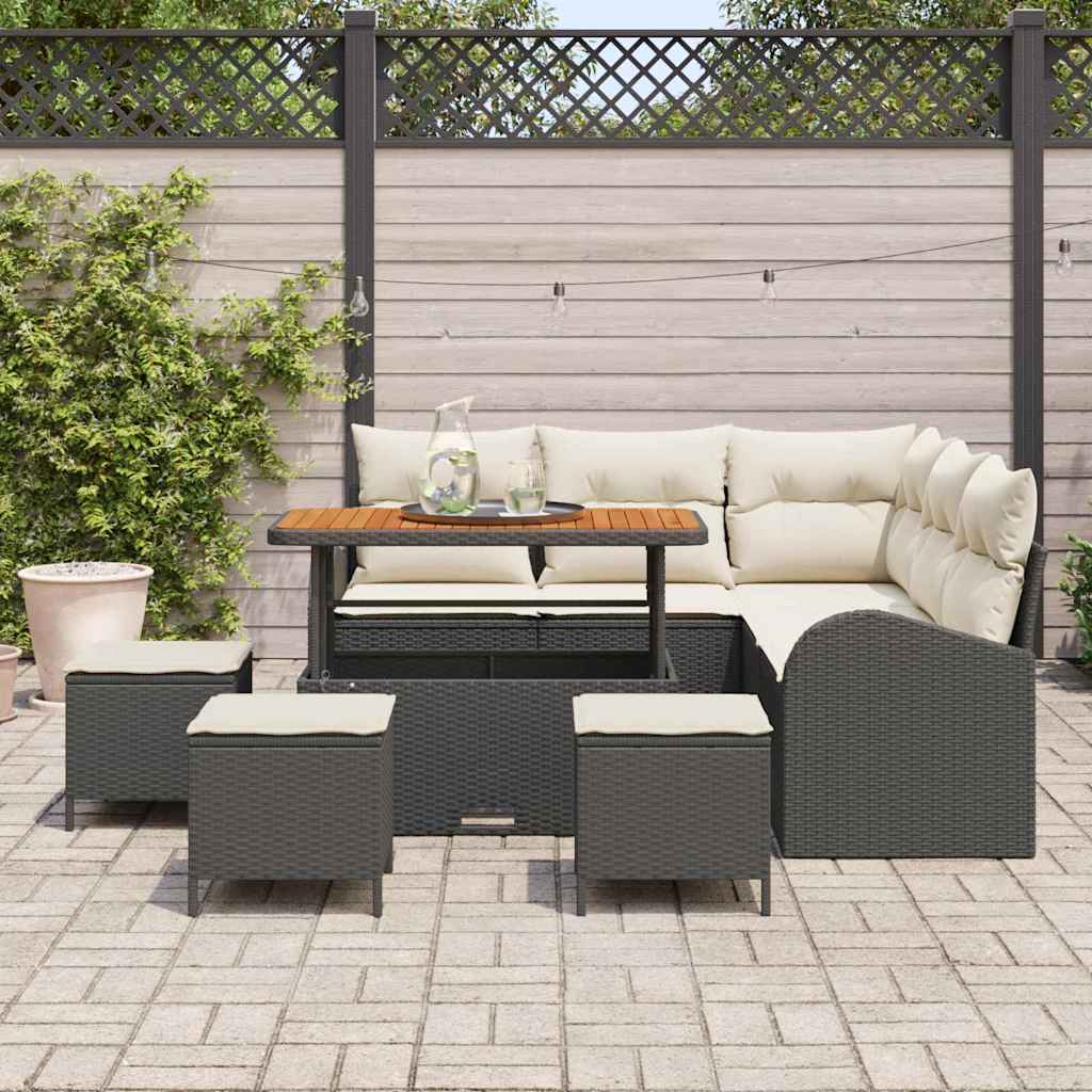 Garten-Sofa-Set mit Kissen mit Speicher 9 pcs Schwarz und Creme