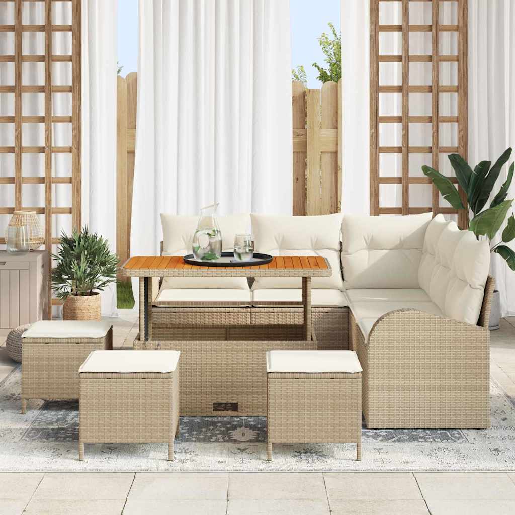 Garten-Sofa-Set mit Kissen mit Speicher 9 pcs Beige und Creme
