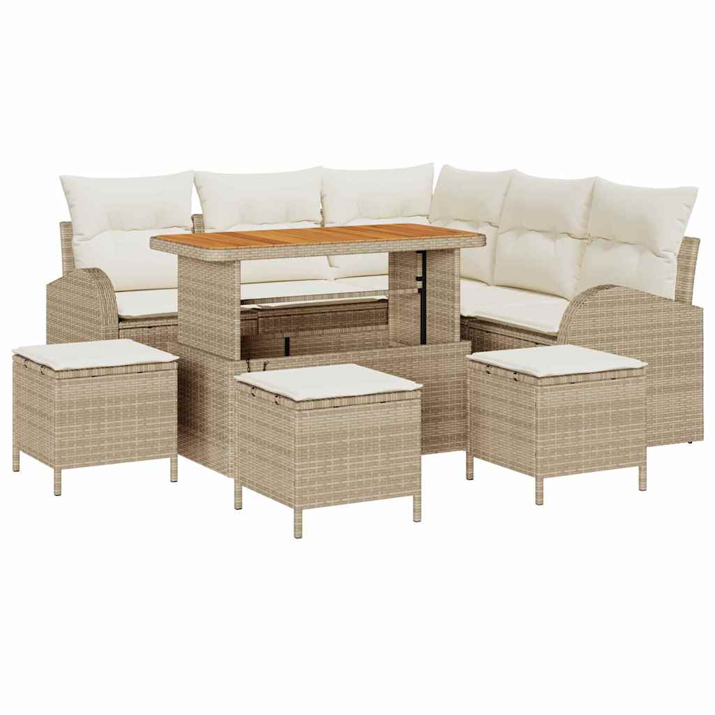 Garten-Sofa-Set mit Kissen mit Speicher 9 pcs Beige und Creme