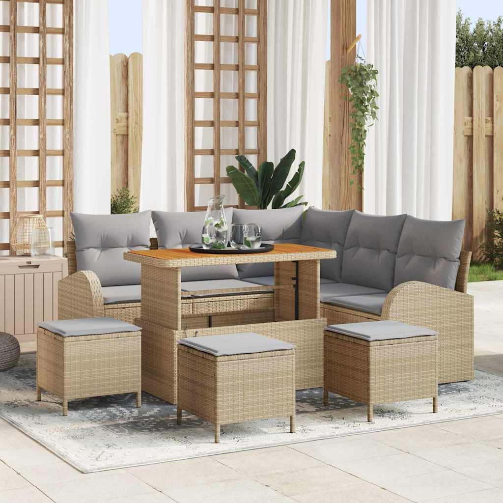 Garten-Sofa-Set mit Kissen 9 pcs Beige und Hellgrau