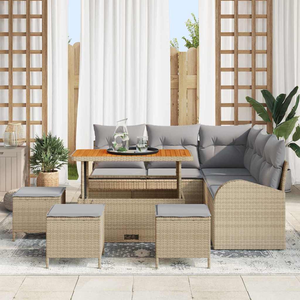 Garten-Sofa-Set mit Kissen 9 pcs Beige und Hellgrau