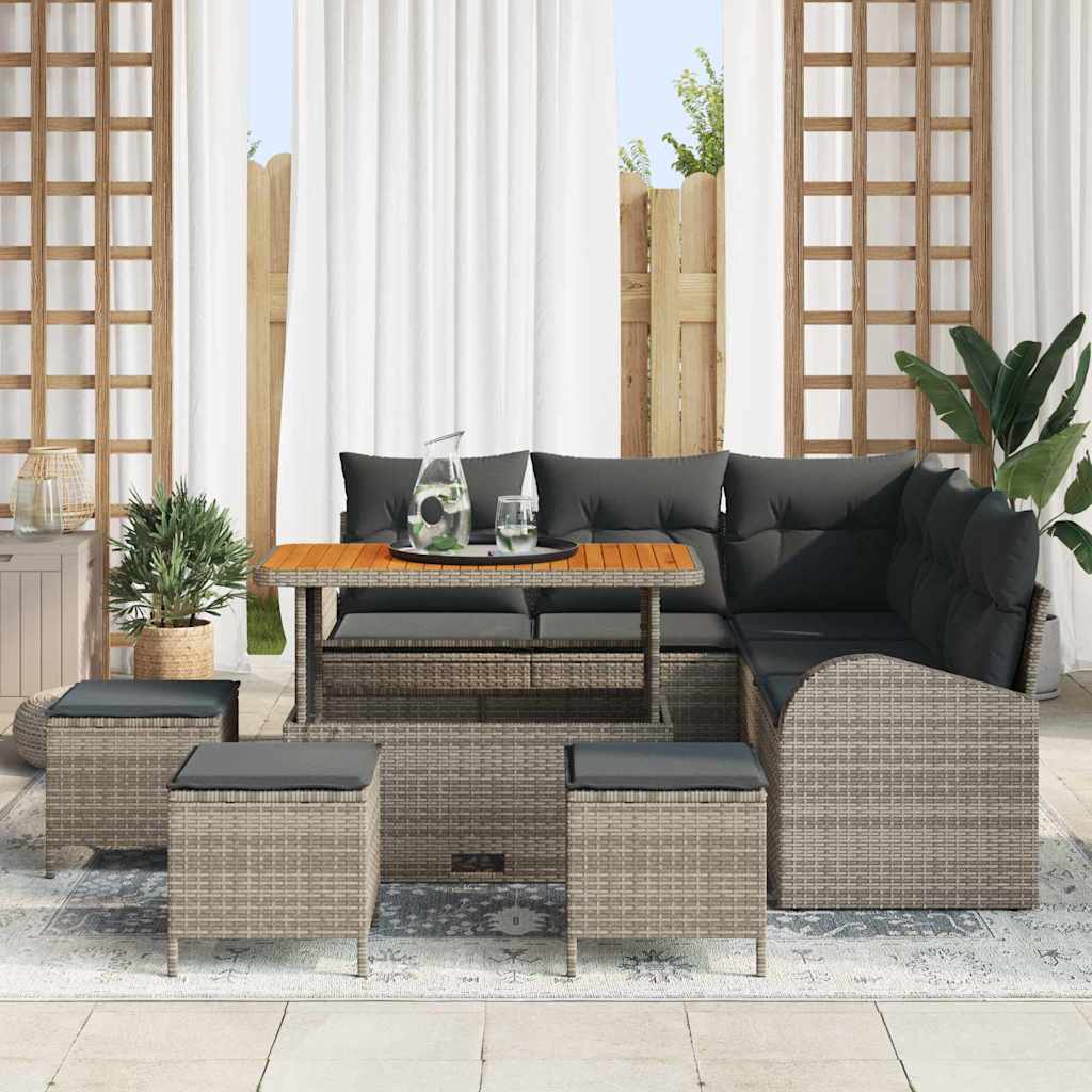 Garten-Sofa-Set mit Kissen mit Speicher 9 pcs Grau