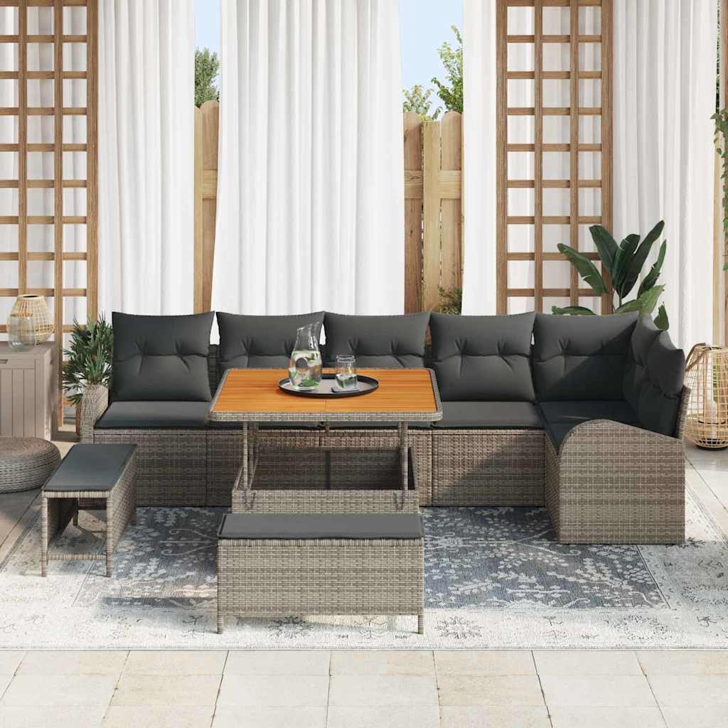 Garten-Sofa-Set mit Kissen mit Speicher mit Kissen 9 pcs Grau
