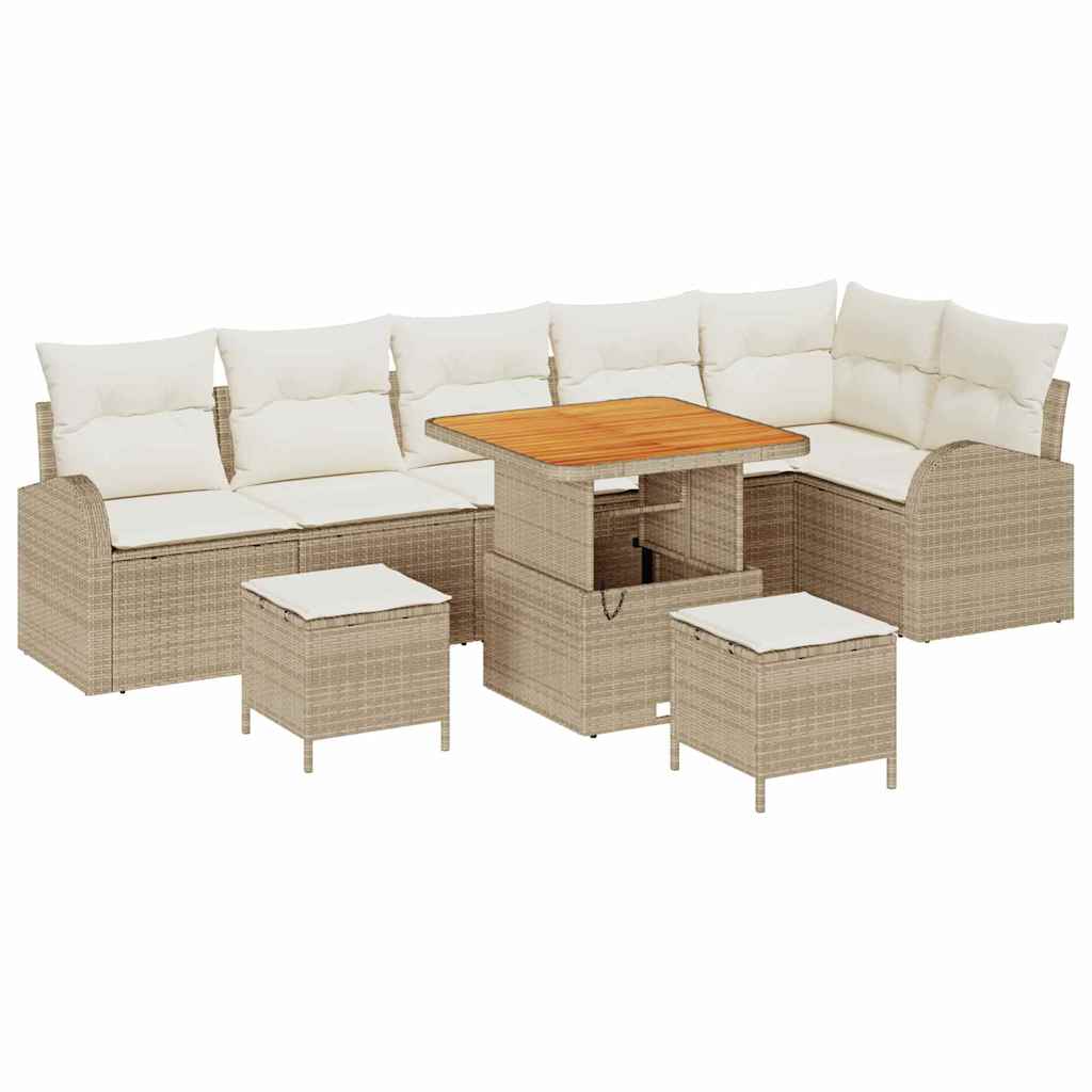 Garten-Sofa-Set mit Kissen mit Speicher 9 pcs Beige und Creme