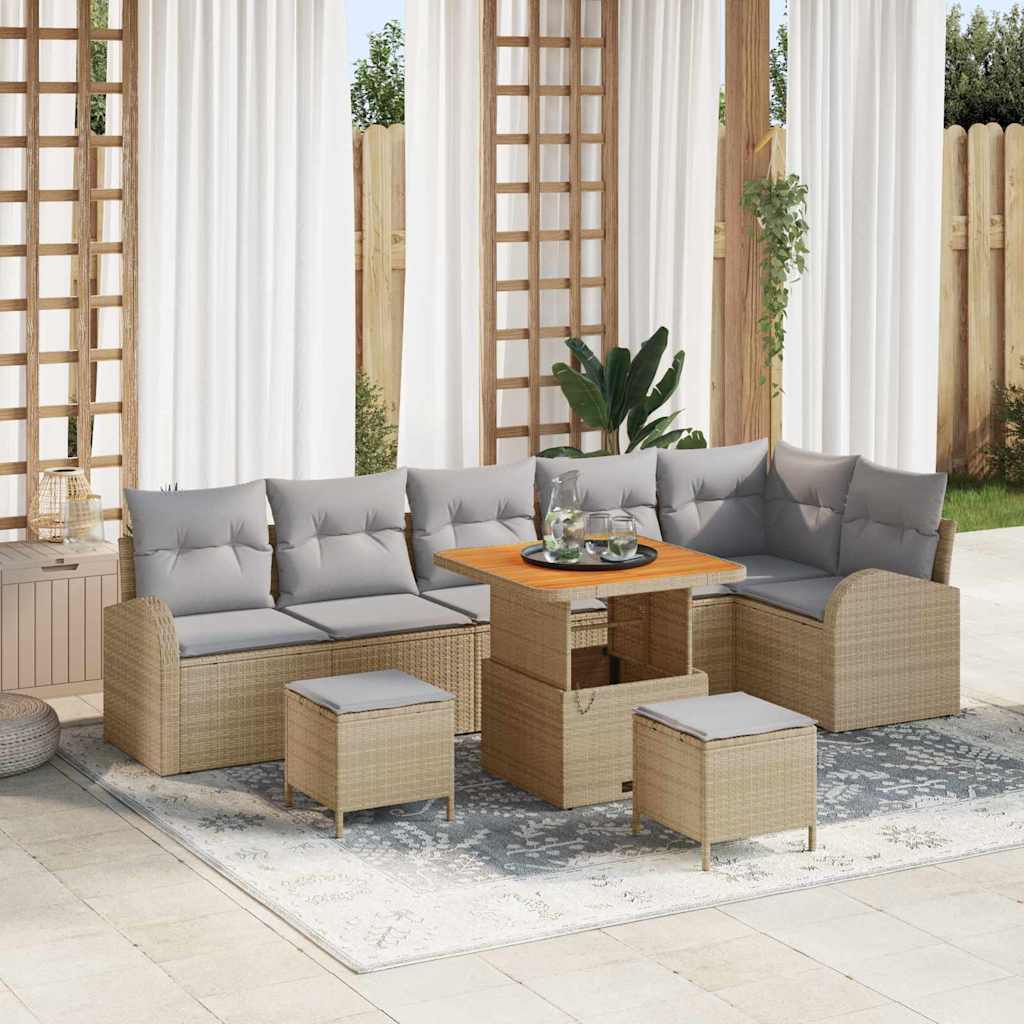 Garten-Sofa-Set mit Kissen mit Kissen 9 pcs Beige und Hellgrau
