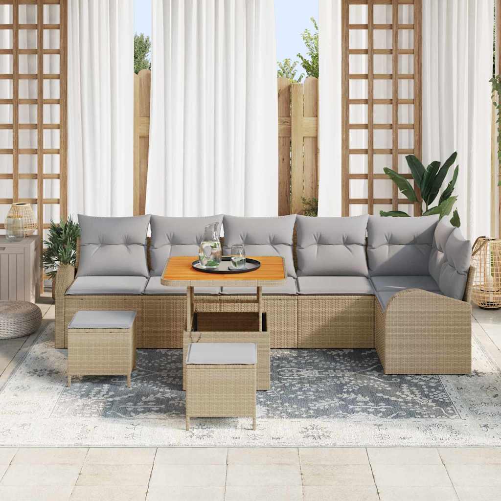 Garten-Sofa-Set mit Kissen mit Kissen 9 pcs Beige und Hellgrau