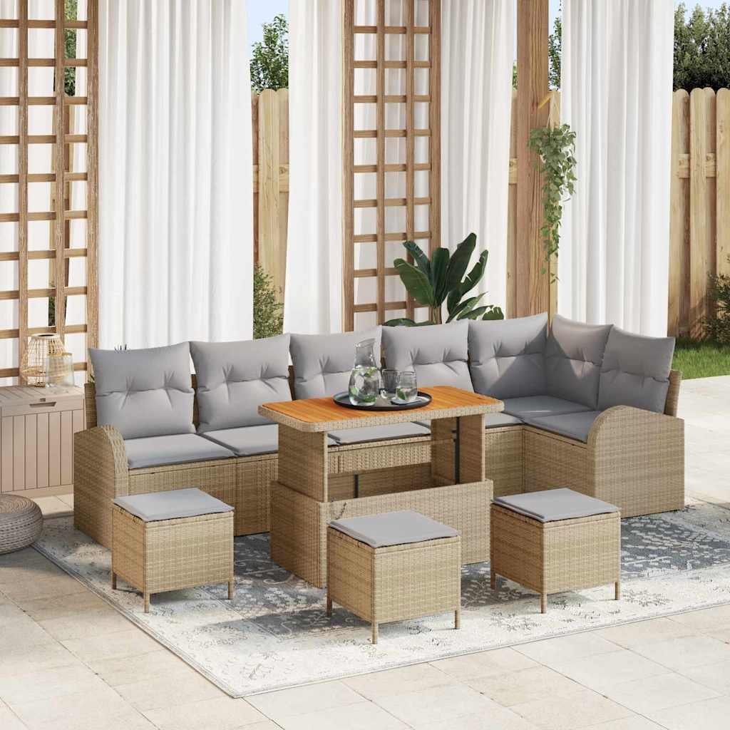 Garten-Sofa-Set mit Kissen mit Kissen 10 pcs Beige und Hellgrau