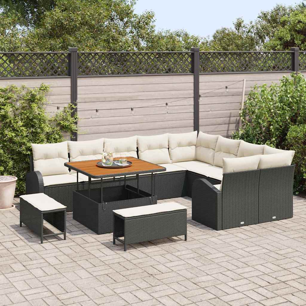 Garten-Sofa-Set mit Kissen 12 pcs Schwarz und Creme