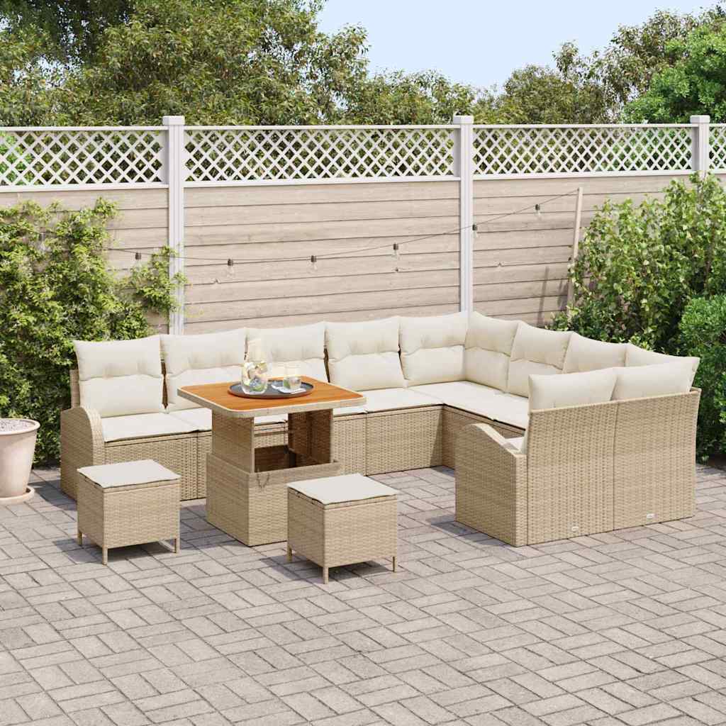 Garten-Sofa-Set mit Kissen mit Speicher 12 pcs Beige und Creme