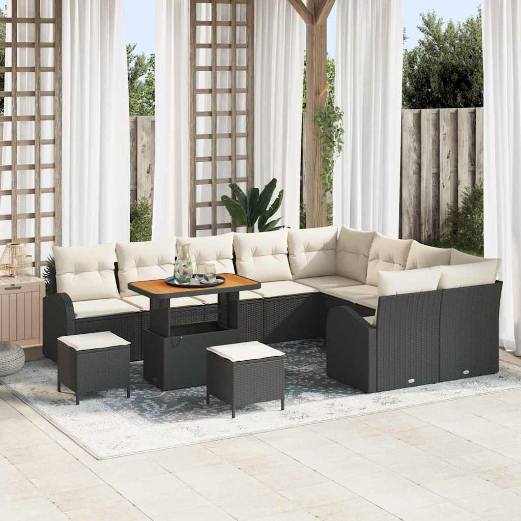 Garten-Sofa-Set mit Kissen 12 pcs Schwarz und Creme