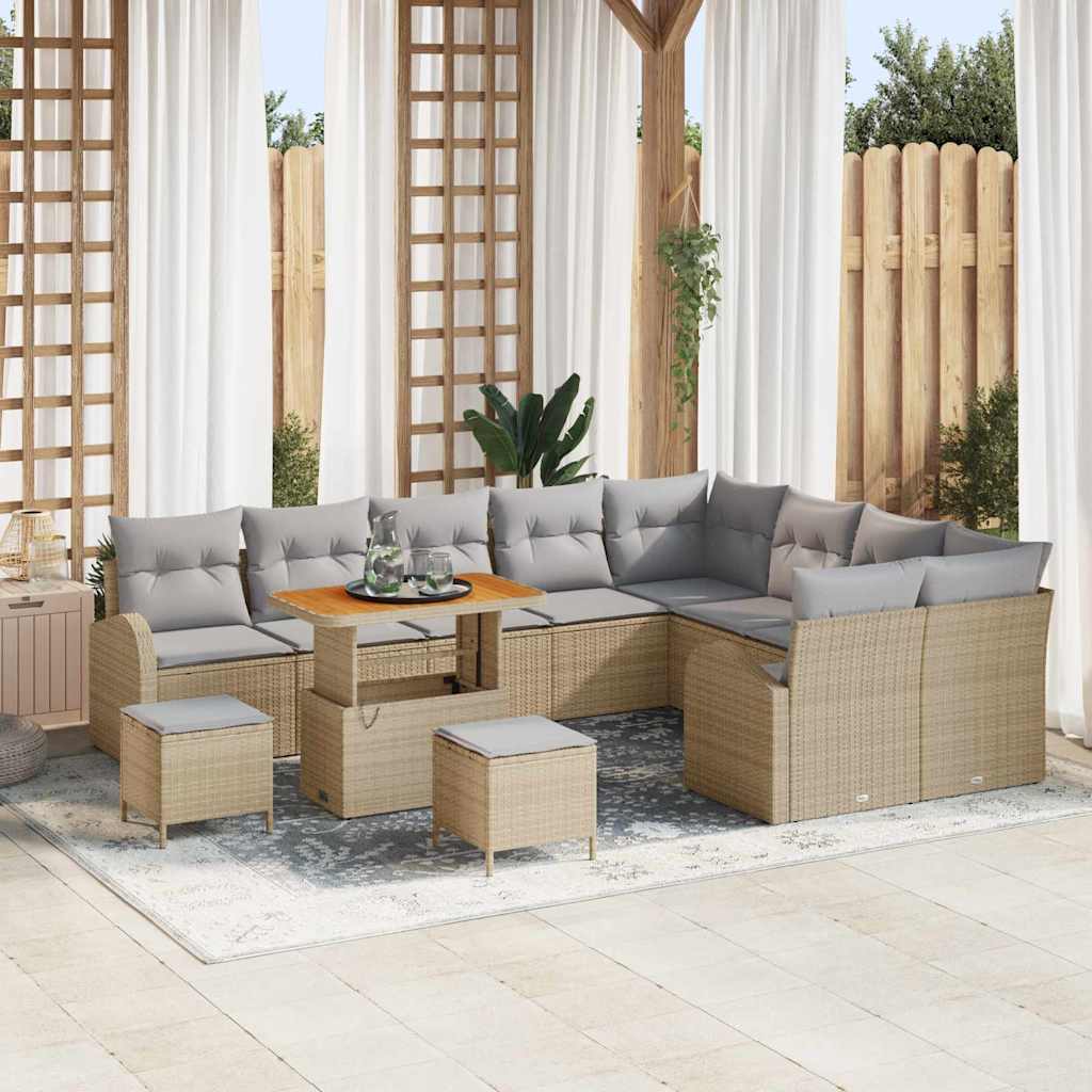 Garten-Sofa-Set mit Kissen 12 pcs Beige und Hellgrau