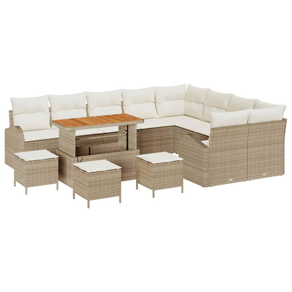 Garten-Sofa-Set mit Kissen mit Speicher 13 pcs Beige und Creme