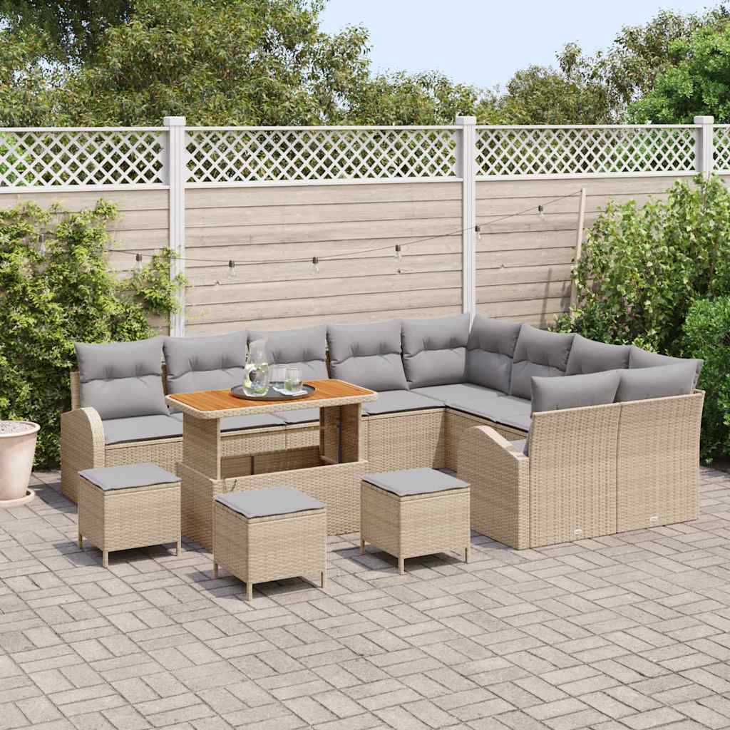 Garten-Sofa-Set mit Kissen 13 pcs Beige und Hellgrau