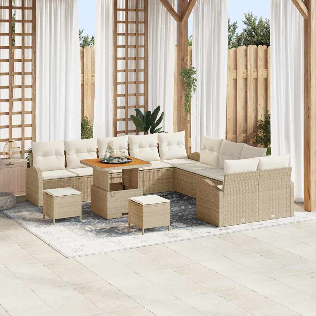 Garten-Sofa-Set mit Kissen mit Speicher 13 pcs Beige und Creme